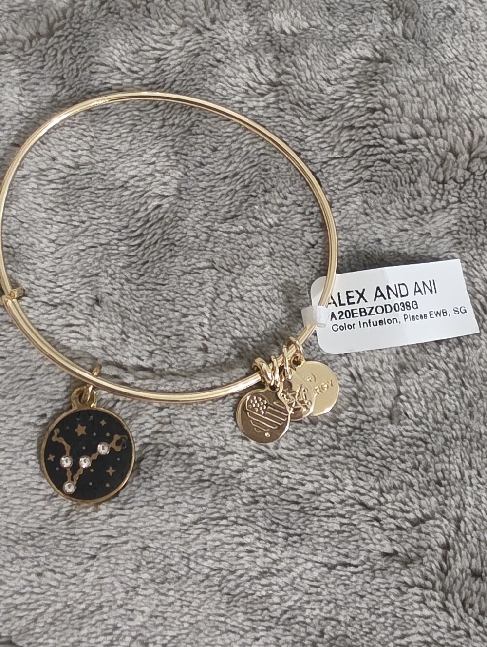 Alex and Ani Gold Expandable Bangle with Black Constellation Charm